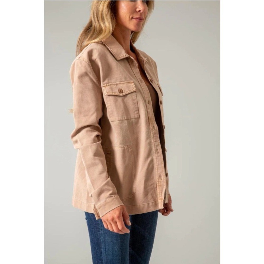 Kimes Ranch Cloverleaf Shirt Jacket Womens Tan Brown Long Sleeve Cotton XL NWT - Picture 2 of 13